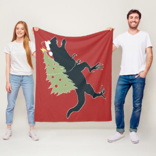 Funny Festive Dino Christmas Fleece Blanket