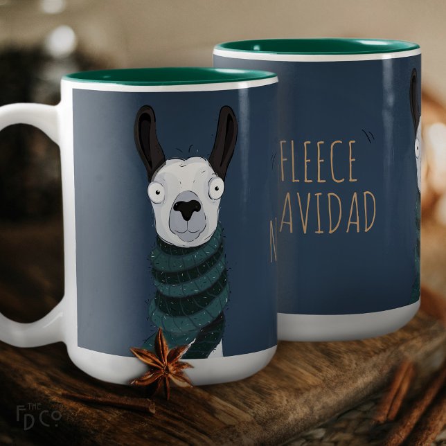 Funny Festive 'Fleece Navidad' Llama Blue Grey Mug (Creator Uploaded)