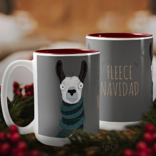 Funny Festive 'Fleece Navidad' Llama Cartoon Grey Two-Tone Coffee Mug