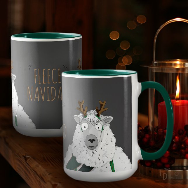 Funny Festive 'Fleece Navidad' Sheep Cartoon Grey  Mug (Creator Uploaded)