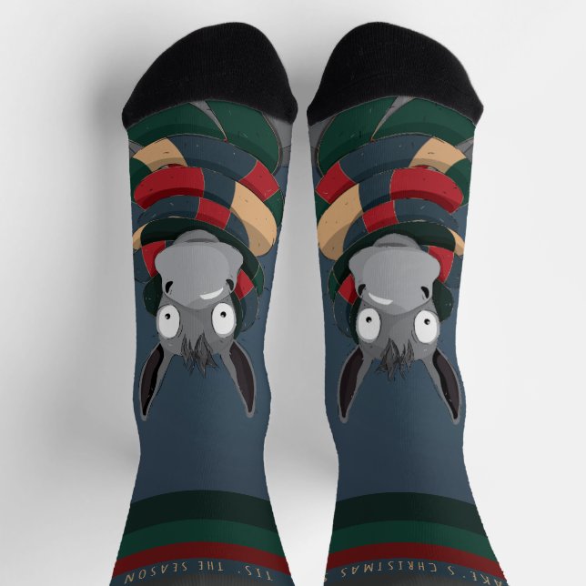 Funny Festive Fun Cute Winter Donkey Blue Grey  Socks (Top)