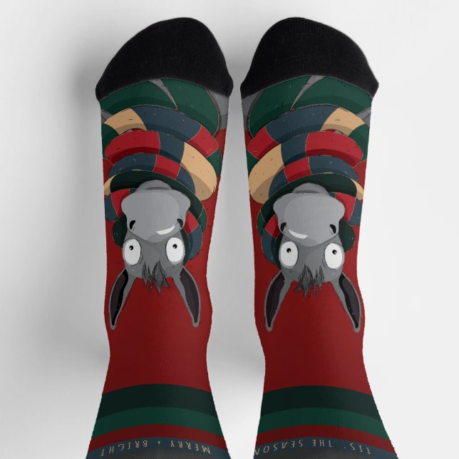 Funny Festive Fun Winter Donkey Cartoon Red Socks (Top)