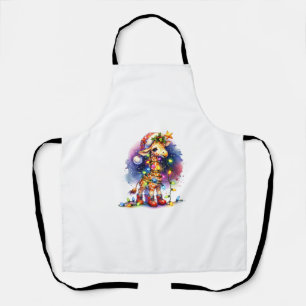 Funny Festive Giraffe Santa Hat Christmas Lights S Apron