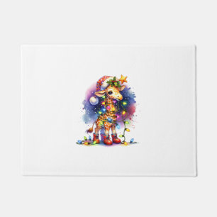 Funny Festive Giraffe Santa Hat Christmas Lights S Doormat