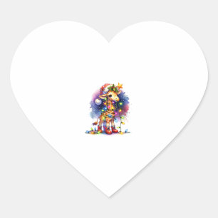 Funny Festive Giraffe Santa Hat Christmas Lights S Heart Sticker