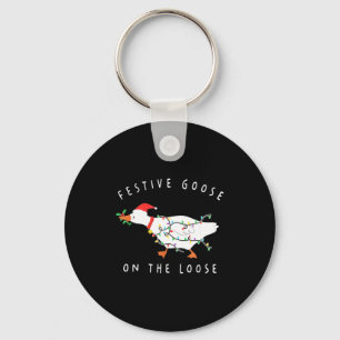 Funny Festive Goose On The Loose Christmas Key Ring