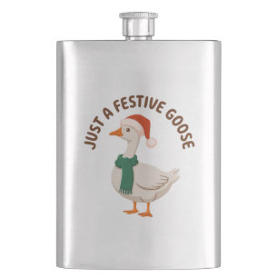 Funny Festive Goose Santa Hat Cozy Holiday Hip Flask