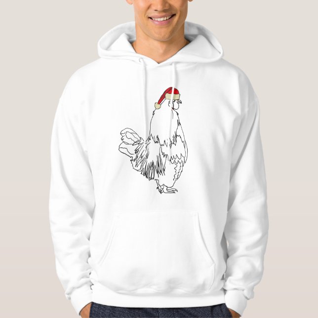 Funny Festive Rooster in Xmas Hat Cockerel Humour Hoodie (Front)