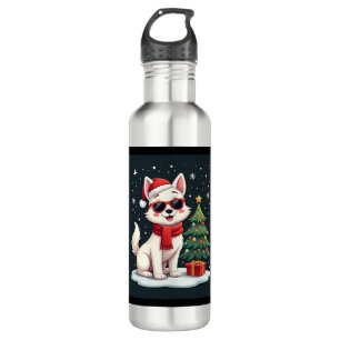 Funny Festive Sunglasses Dog with Christmas Tree C 710 Ml Water Bottle