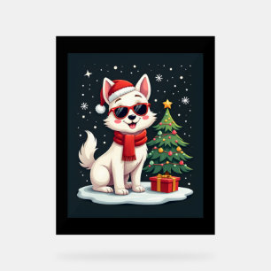 Funny Festive Sunglasses Dog with Christmas Tree C Acrylic Sign