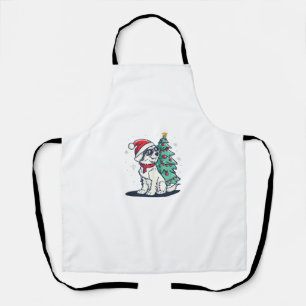 Funny Festive Sunglasses Dog with Christmas Tree C Apron