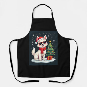 Funny Festive Sunglasses Dog with Christmas Tree C Apron