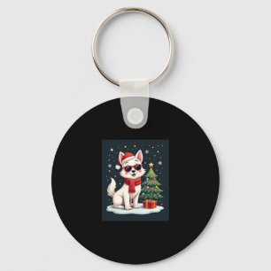 Funny Festive Sunglasses Dog with Christmas Tree C Key Ring