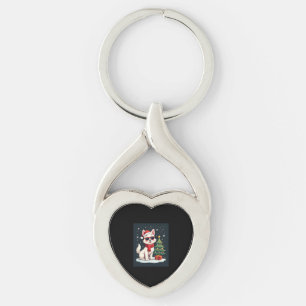 Funny Festive Sunglasses Dog with Christmas Tree C Key Ring