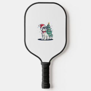 Funny Festive Sunglasses Dog with Christmas Tree C Pickleball Paddle