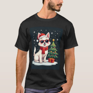 Funny Festive Sunglasses Dog with Christmas Tree C T-Shirt