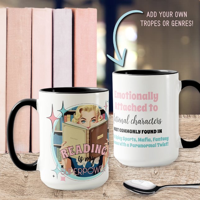 Funny Fiction Romance Book Lovers Quote Mug (unique book lovers coffee mug for romance tropes genres gift idea for her sayings quotes for fiction)