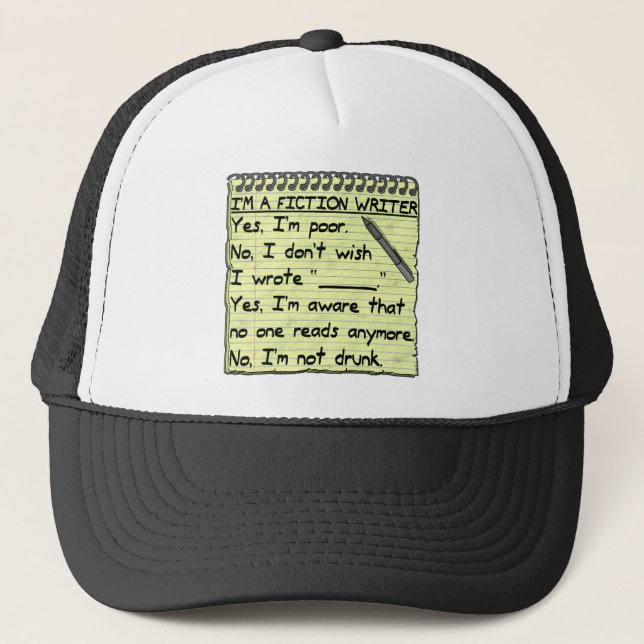 Funny Fiction Writer Answer Sheet Notebook Trucker Hat (Front)
