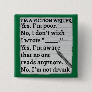 Funny Fiction Writer Answer Sheet Paper 15 Cm Square Badge