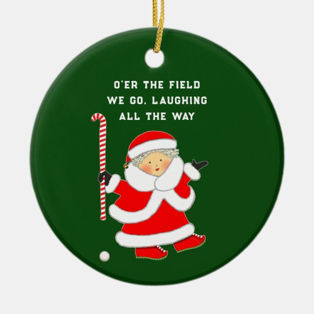 Funny Field Hockey Ceramic Tree Decoration (Front)