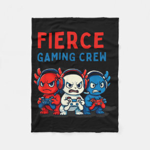 Funny Fierce Axolotl Gaming Crew Red White Blue Ga Fleece Blanket