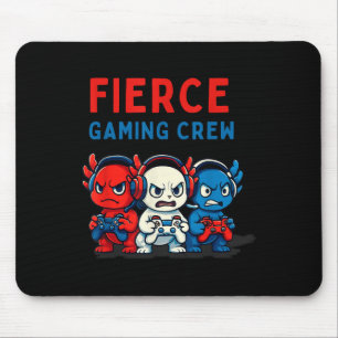 Funny Fierce Axolotl Gaming Crew Red White Blue Ga Mouse Mat