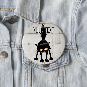 Funny Fierce Black Cat Cartoon  10 Cm Round Badge