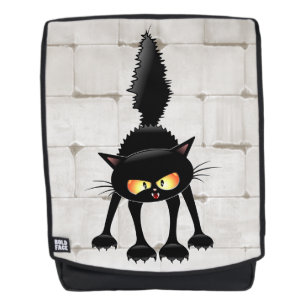 Funny Fierce Black Cat Cartoon  Backpack