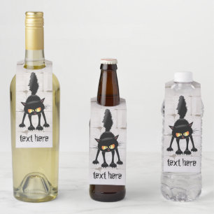 Funny Fierce Black Cat Cartoon Bottle Tag
