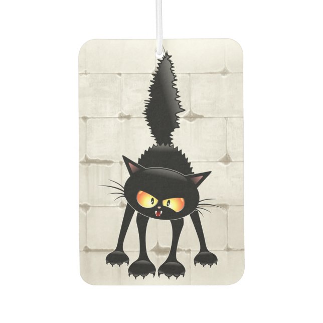 Funny Fierce Black Cat Cartoon  Car Air Freshener (Front)