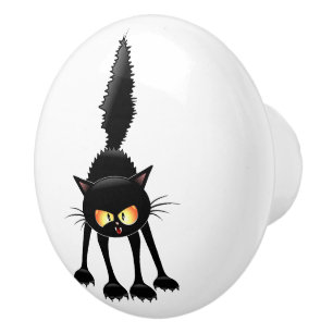Funny Fierce Black Cat Cartoon  Ceramic Knob