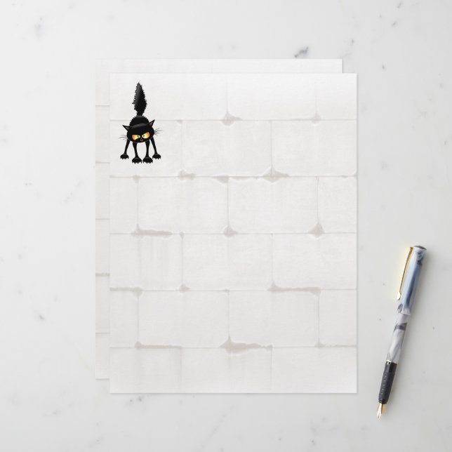 Funny Fierce Black Cat Cartoon  Custom Letterhead (Front/Back In Situ)