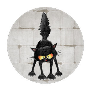 Funny Fierce Black Cat Cartoon  Cutting Board