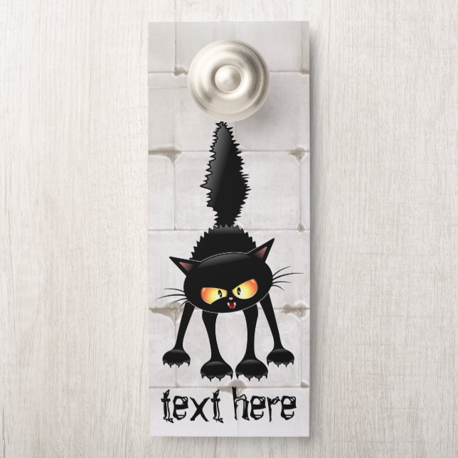 Funny Fierce Black Cat Cartoon  Door Hanger (On Knob)