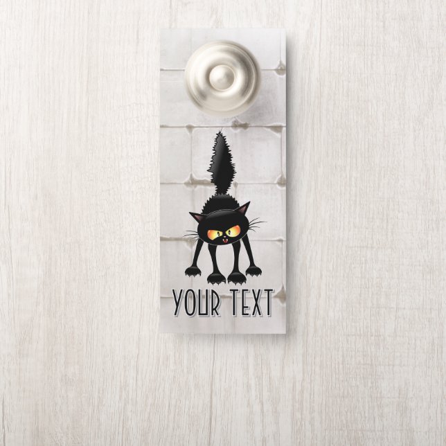 Funny Fierce Black Cat Cartoon  Door Hanger (On Knob)