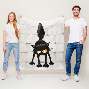 Funny Fierce Black Cat Cartoon Fleece Blanket