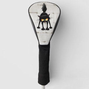 Funny Fierce Black Cat Cartoon Golf Head Cover