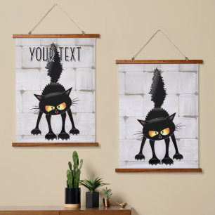 Funny Fierce Black Cat Cartoon  Hanging Tapestry