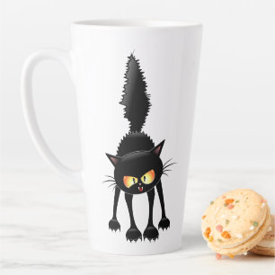 Funny Fierce Black Cat Cartoon  Latte Mug