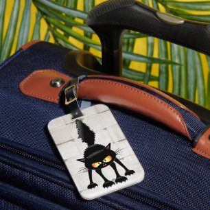 Funny Fierce Black Cat Cartoon Luggage Tag