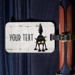 Funny Fierce Black Cat Cartoon Luggage Tag
