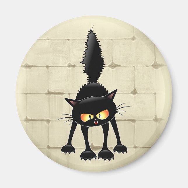 Funny Fierce Black Cat Cartoon  Magnet (Front)