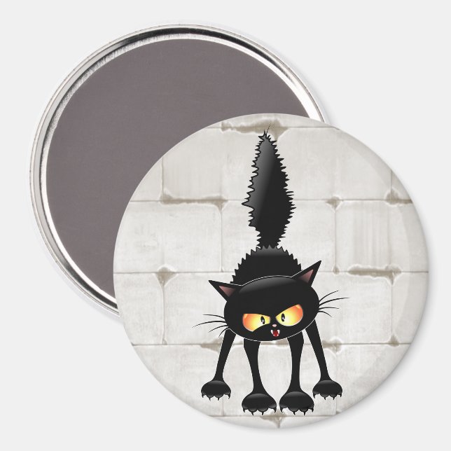 Funny Fierce Black Cat Cartoon  Magnet (Front/Back)