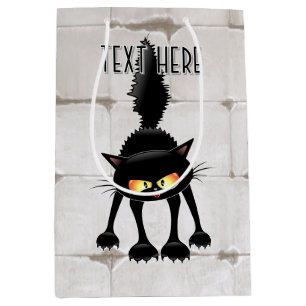 Funny Fierce Black Cat Cartoon Medium Gift Bag
