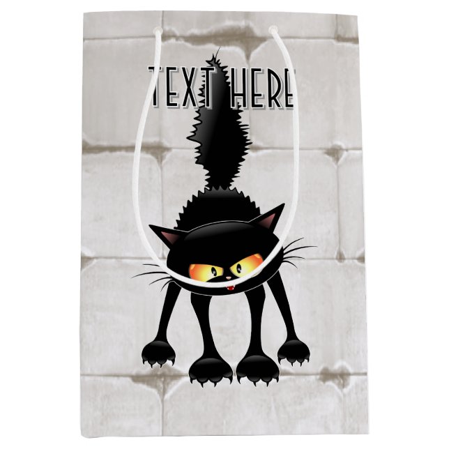 Funny Fierce Black Cat Cartoon  Medium Gift Bag (Front)