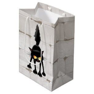 Funny Fierce Black Cat Cartoon Medium Gift Bag