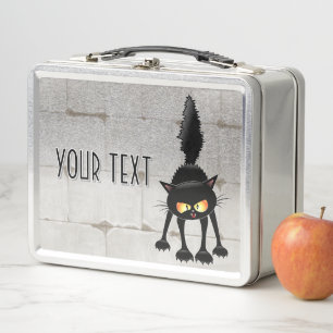 Funny Fierce Black Cat Cartoon Metal Lunch Box