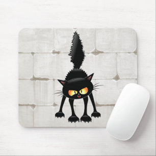 Funny Fierce Black Cat Cartoon Mouse Mat