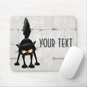 Funny Fierce Black Cat Cartoon Mouse Mat
