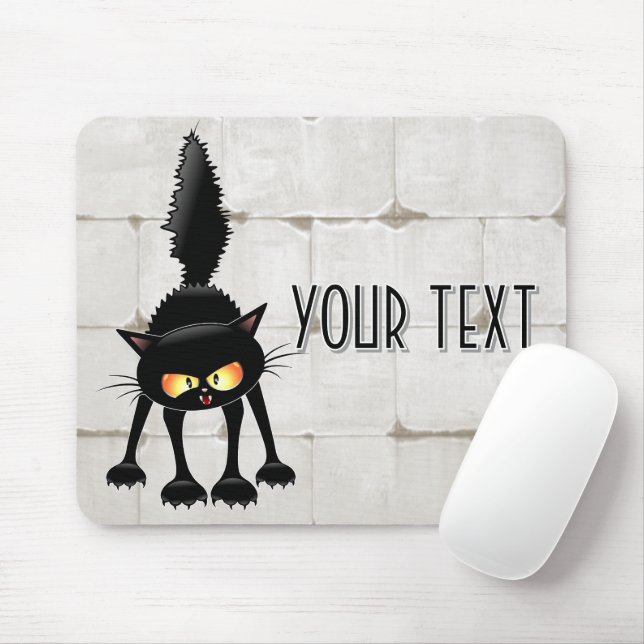 Funny Fierce Black Cat Cartoon  Mouse Mat (With Mouse)